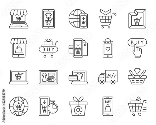 Online Shop simple black line icons vector set