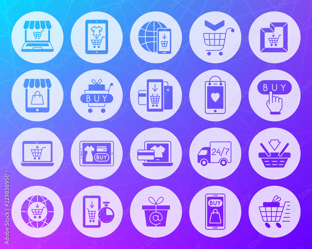 Online Shop shape carved flat icons vector set Online Shop shape carved flat icons vector set