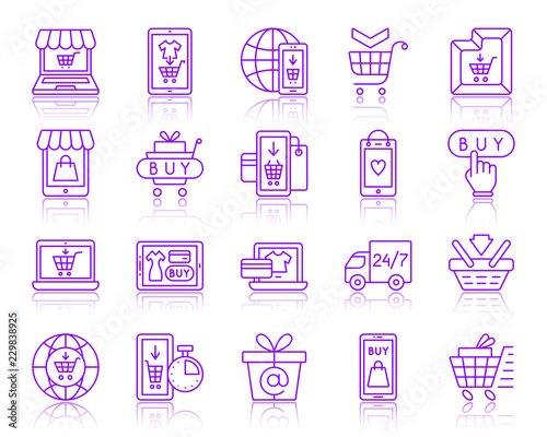 Online Shop simple color line icons vector set