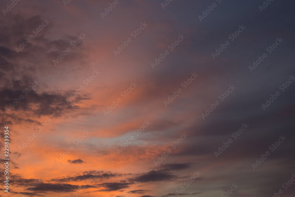 evening orange and pink soft colors  fuzzy sky with clouds background wallpaper concept, copy space