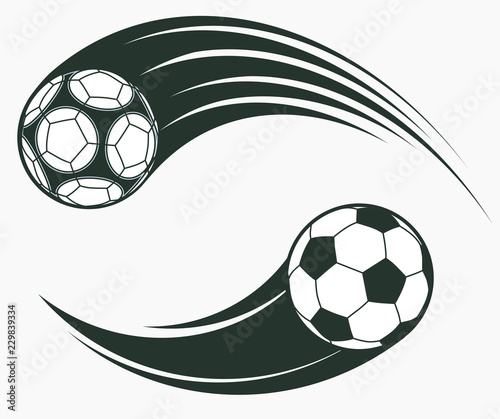 Soccer football moving swoosh elements, dynamic sport sign. Vector photo