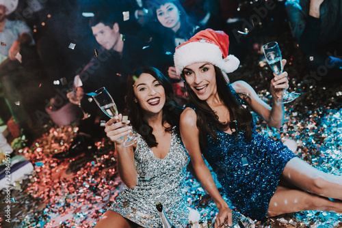 Two Young Women Celebrating New Year on Party.