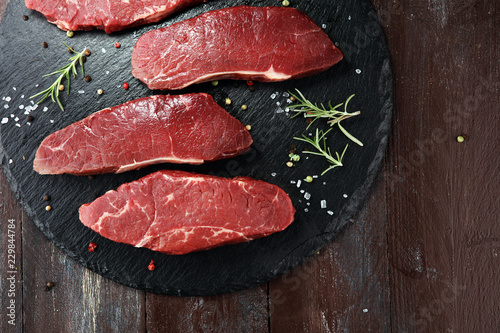 Photography Barbecue rump Steak, dry Aged Steak on rustic background