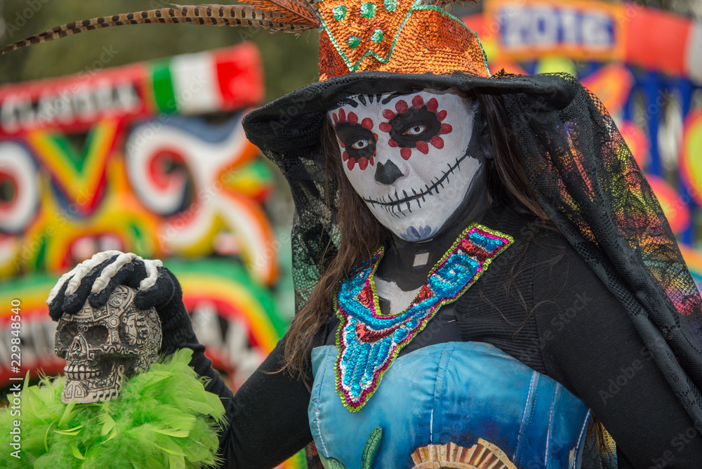 catrina mexicana dia de muertos maquillaje mexico plumas xochimilco Stock  Photo | Adobe Stock