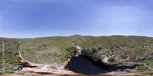 Aero View in 360 degrees of Poco do Diabo  Waterfall in Mucugezinho River - Chapada Diamantina photo