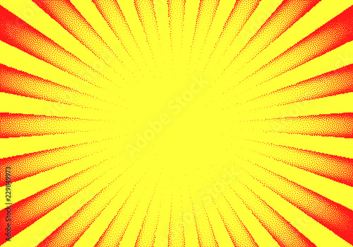 Dotwork sun rays card with stippled dots in vintage or grungy tattoo retro style