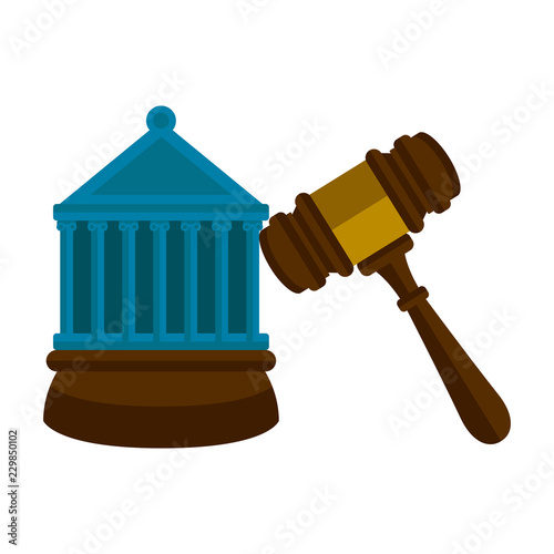 Wooden gavel with a court building. Vector illustration design