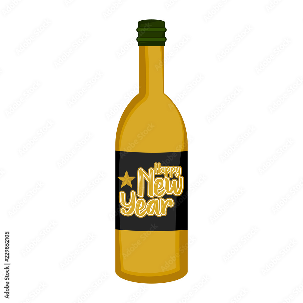 Isolated wine bottle. Happy new year. Vector illustration design