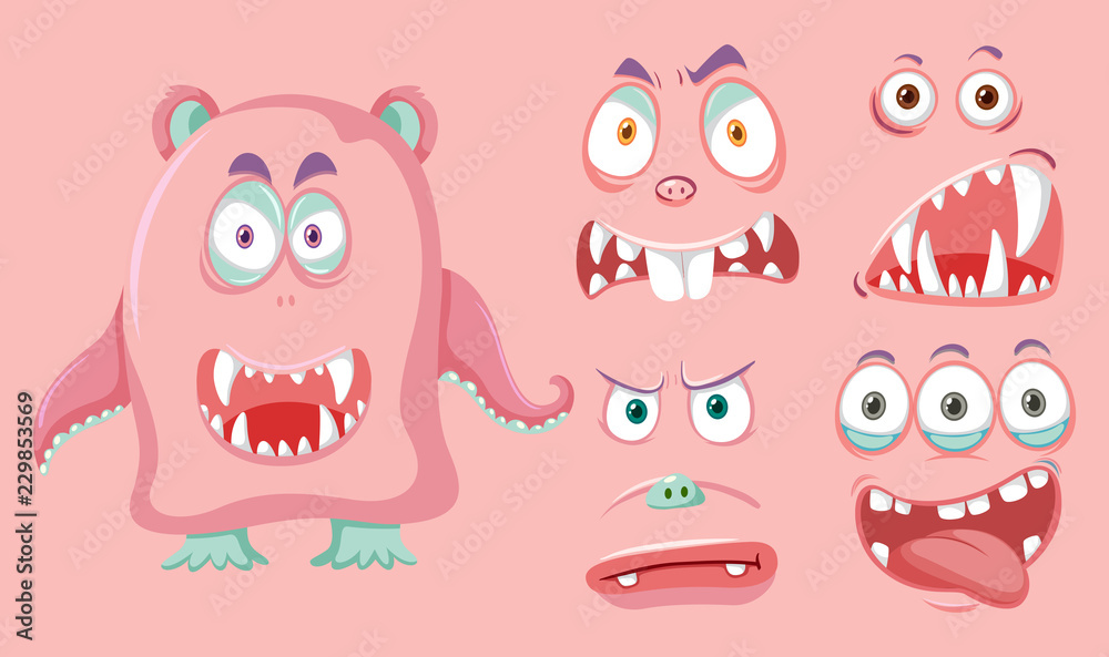Pink monster and facial expression