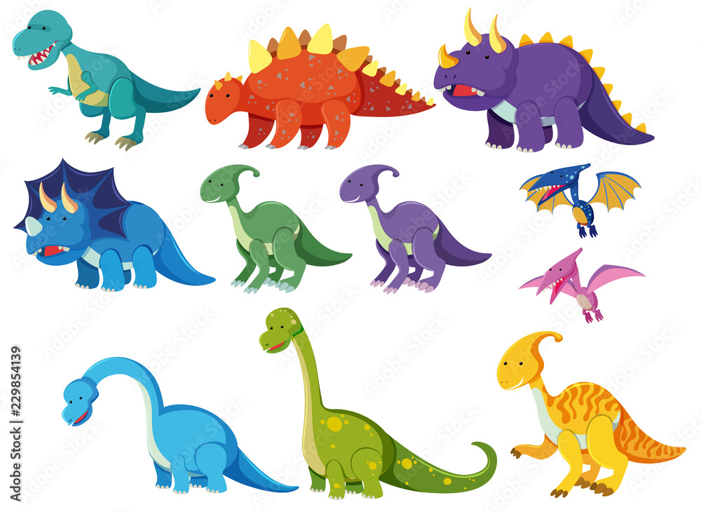 Fototapeta Zestaw dinozaurów kreskówek