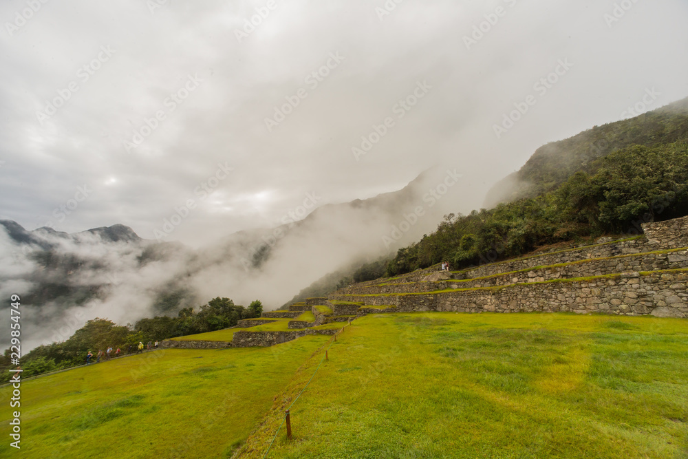 Landscape around the mountains of  Machu Picchu ruins in Peru.