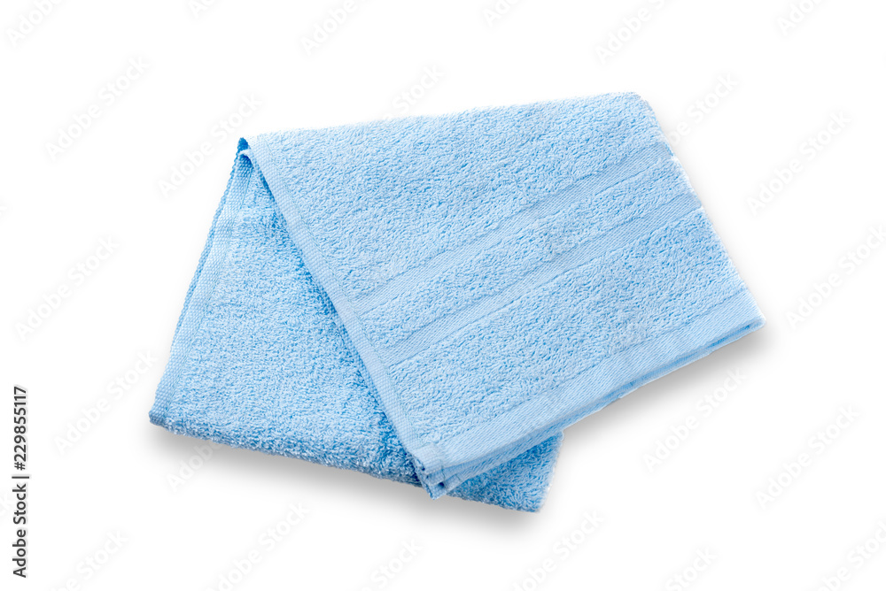Cyan or blue towel isolated on white background.