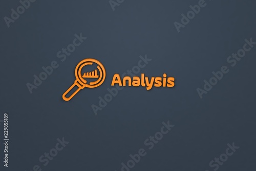 Text Analysis with orange 3D illustration and dark background