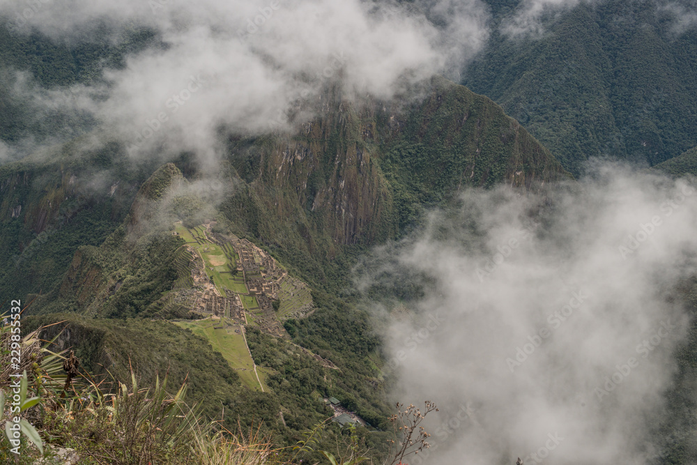 Landscape of Machu Picchu ruins in Peru.