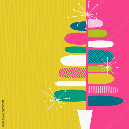 Holiday greeting card or invitation with mod abstract Christmas tree design. Space for your text.