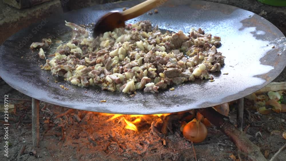 Sheep Or Lamb Meat Spices, Meat, Onion Ready To Be Roasted.