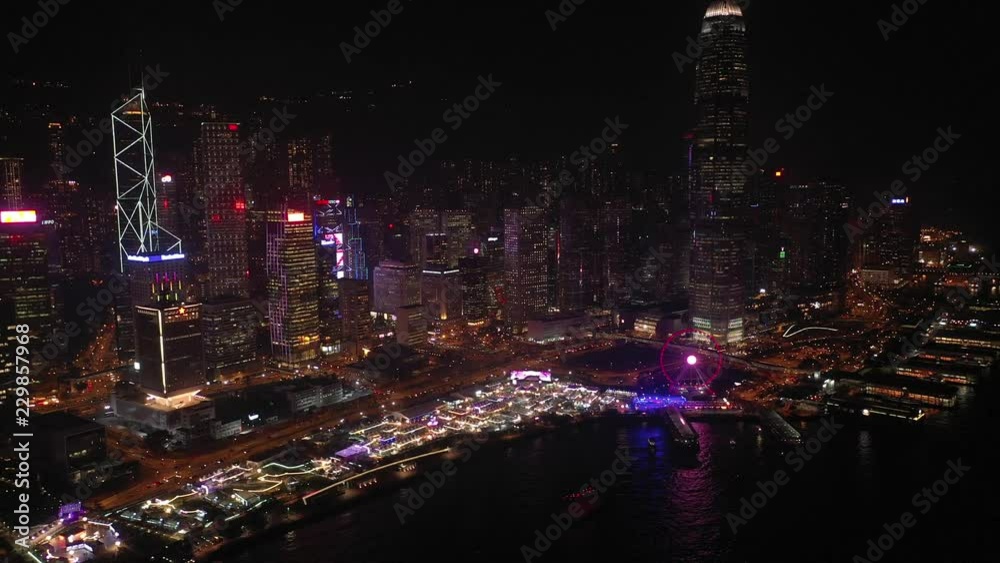 4K aerial view footage of Hong Kong Central district nightscapes