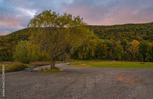 Beautiful mountain view on Appalachian trail in Vernon, New Jersey featuring tree and mountains on the background photo