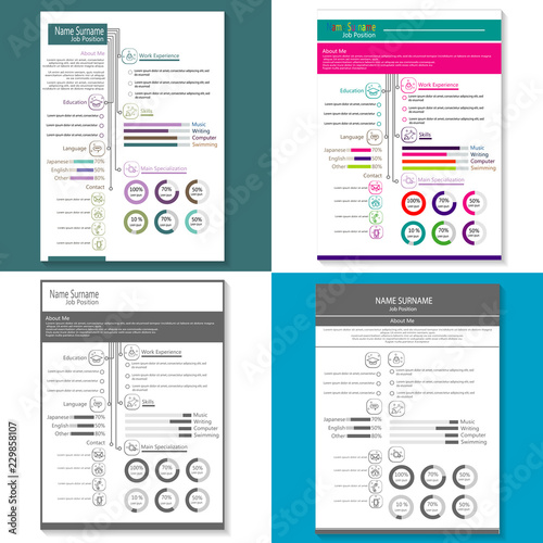 business cv resume with infography template vector
