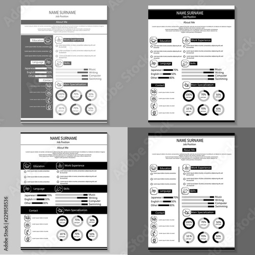 business cv resume with infography template vector