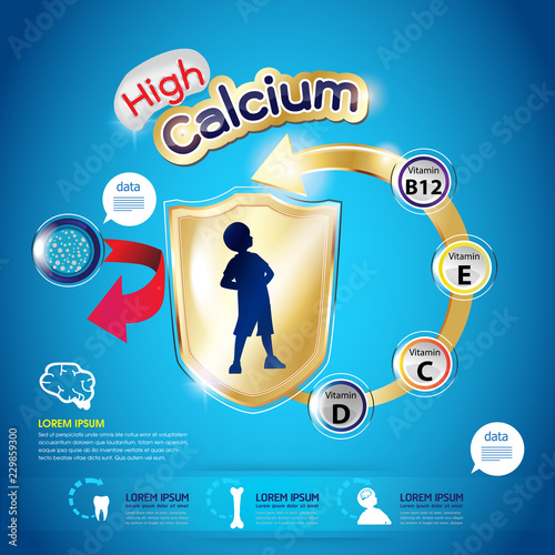 Nutrition Omega Calcium and Vitamins - Concept Logo Products for Kids.