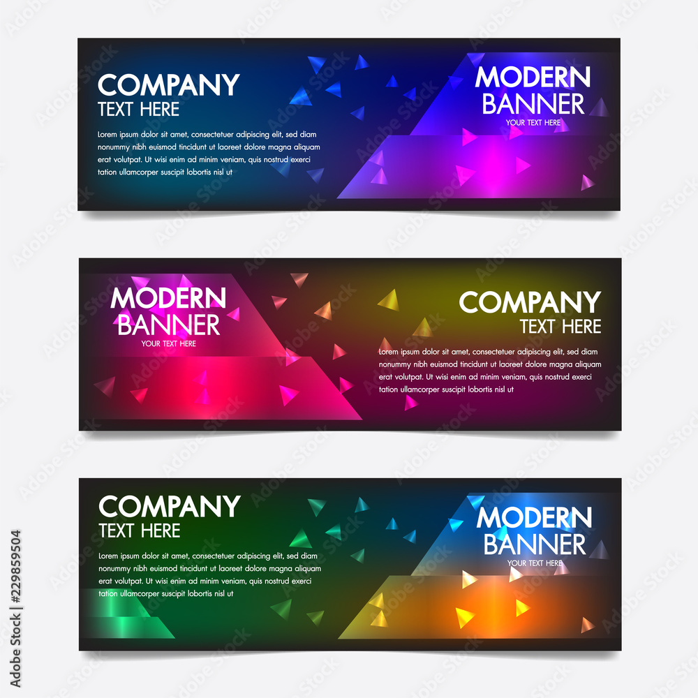 Neon banners poster retro style,design,abstract and geomatic.Multicolor black glossy banners with neon glow triangle.Place for text vector illustration.
