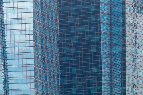 Exterior windows of tall office buildings in city