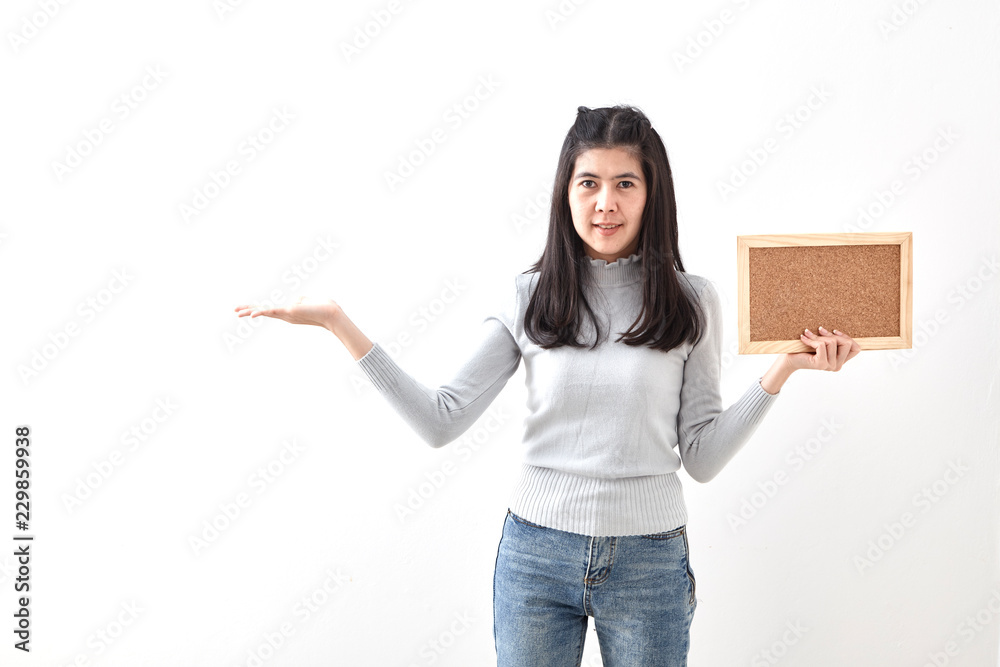 Woman having cork board Woman having cork board