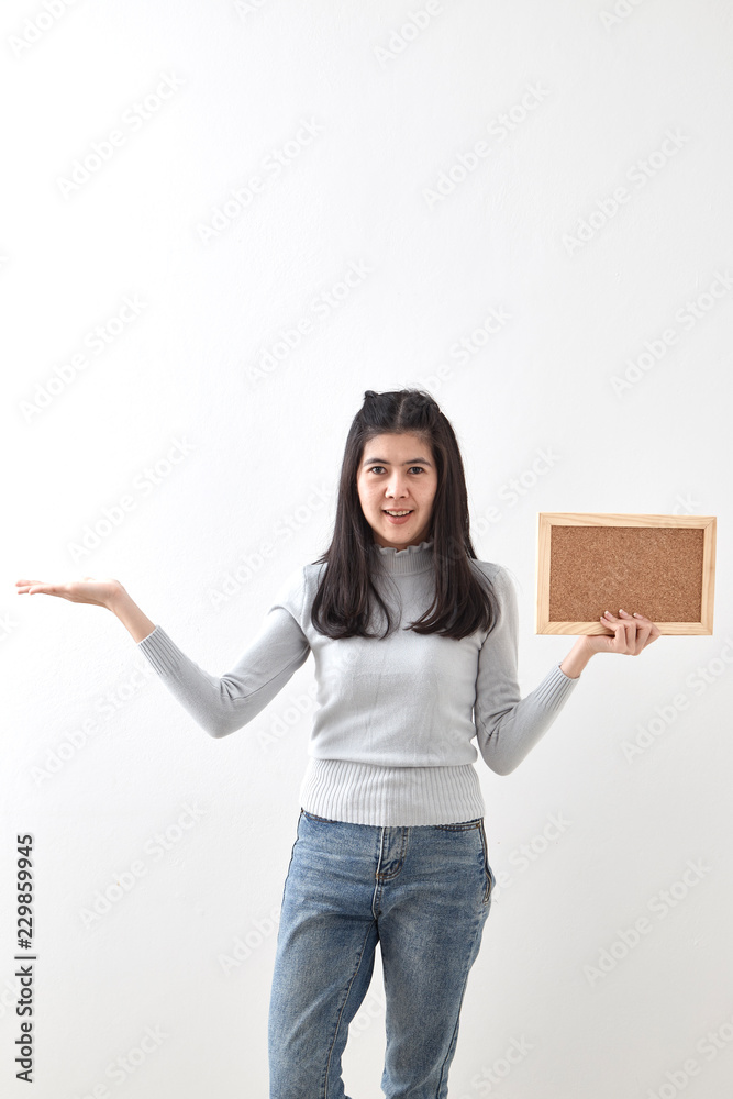 Woman having cork board Woman having cork board