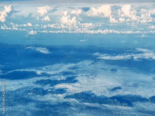 Aerial view of Barma and Thailand mountains with Andaman and Nicobar islands in the background