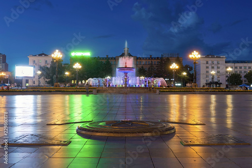 Summer evening on the main square of Khabarovsk. Far East, Russia.Evening Khabarovsk. Far East, Russia.