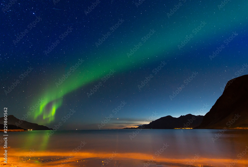 The polar lights in Norway. Tromso.Grotfjord