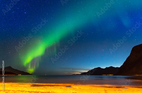 The polar lights in Norway. Tromso.Grotfjord