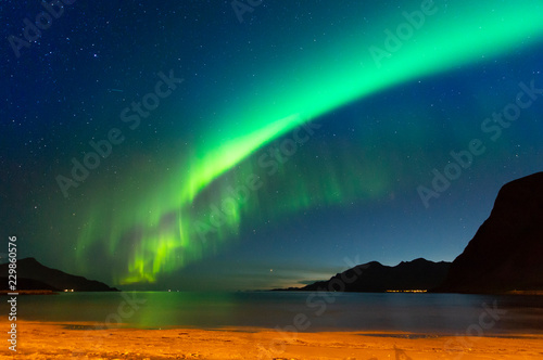 The polar lights in Norway. Tromso.Grotfjord