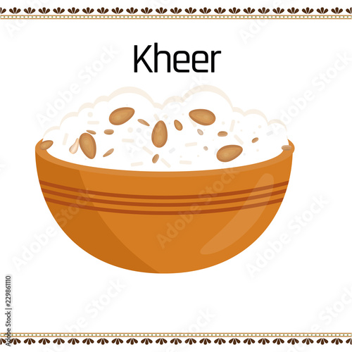 Kheer, traditional Indian food, vector illustration