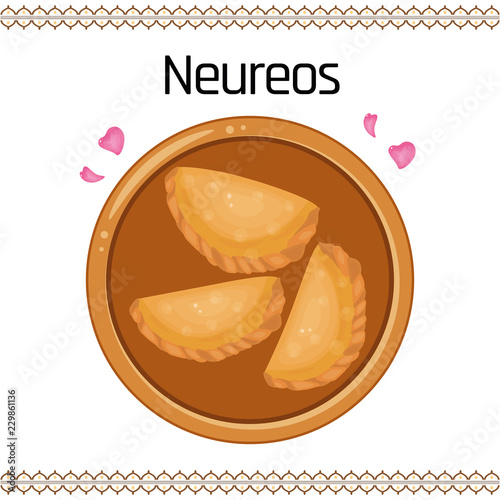 Neureos, traditional Indian food, vector illustration