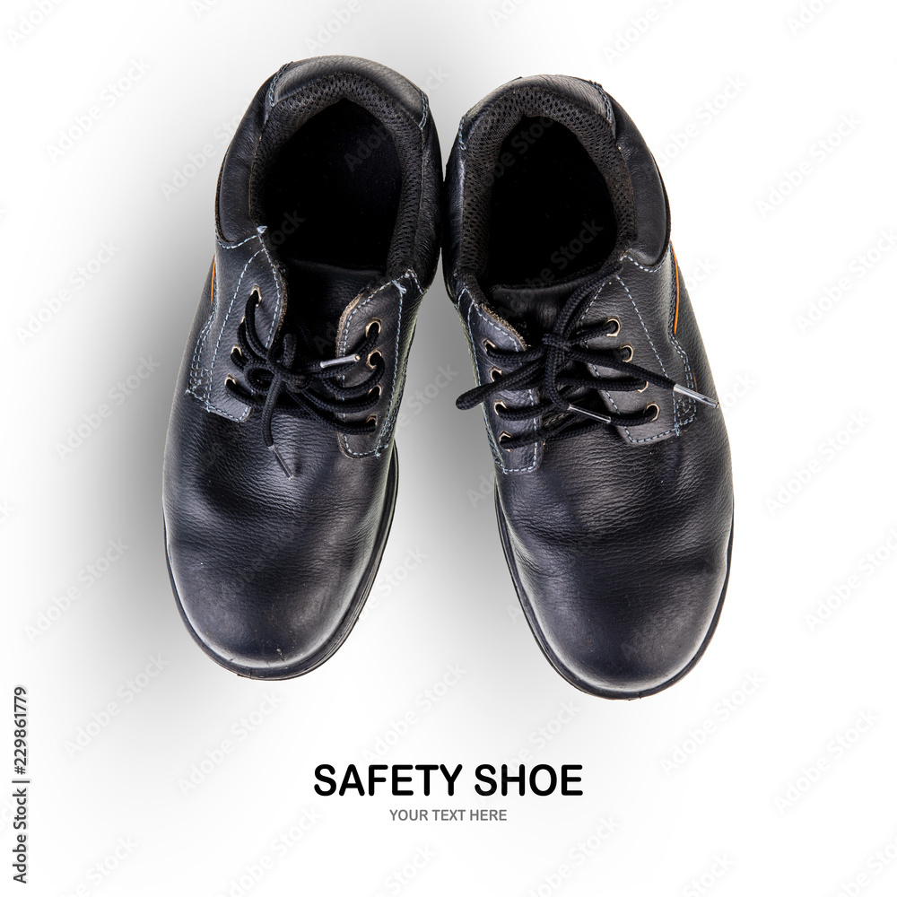 Safety shoe black work boots on white background . Safety shoe black work boots on white background .