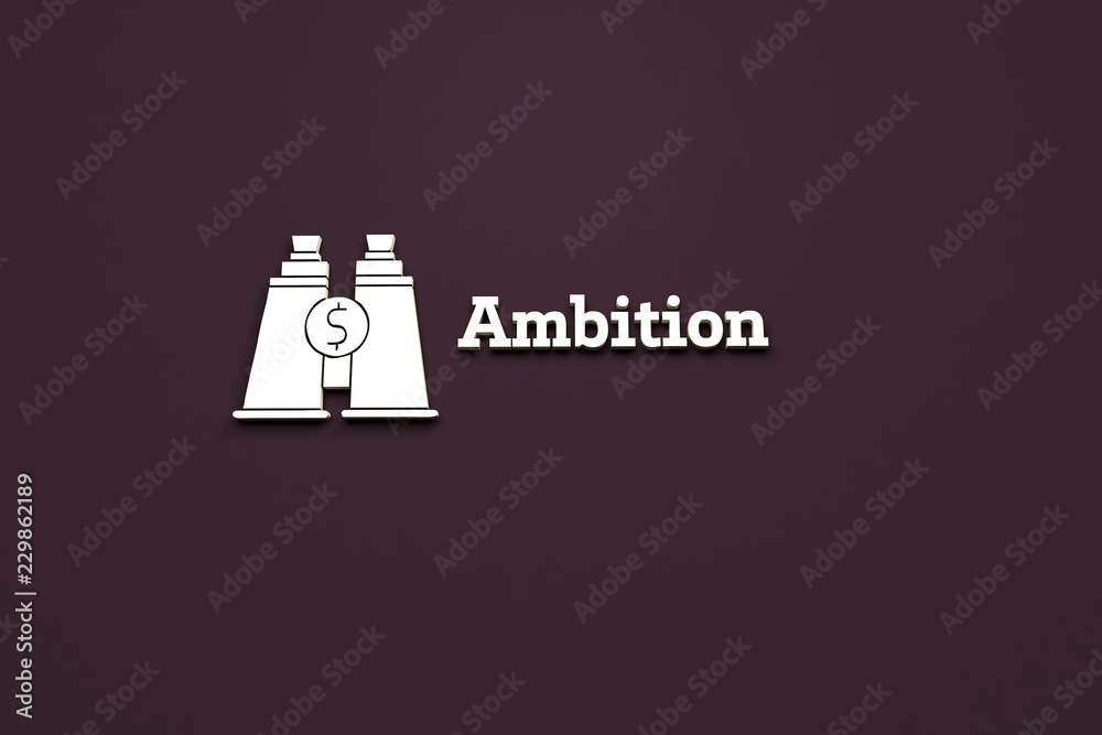 Illustration of Ambition with yellow text on dark background Illustration of Ambition with yellow text on dark background