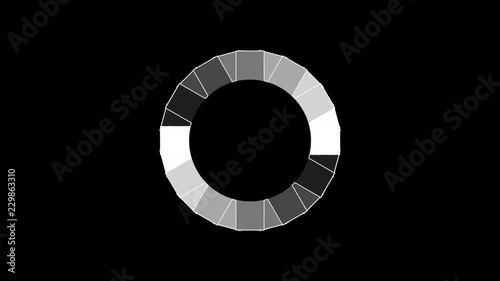 Icon of progress loading with black white circle rotating on black background