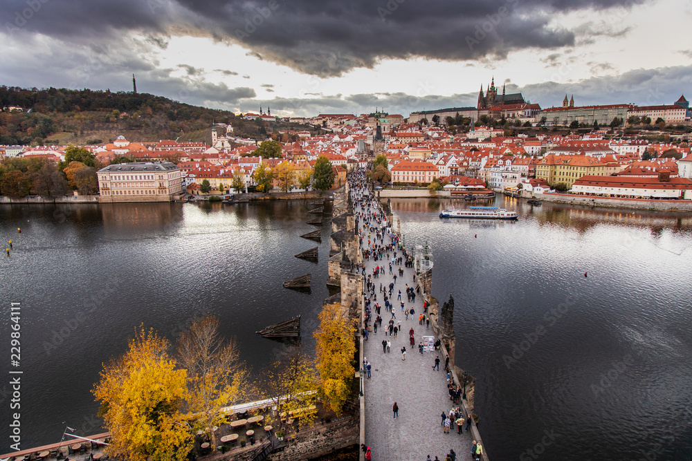 Charles bridge on Moldau river, Lesser town (UNESCO), Prague castle, Prague, Czech republic