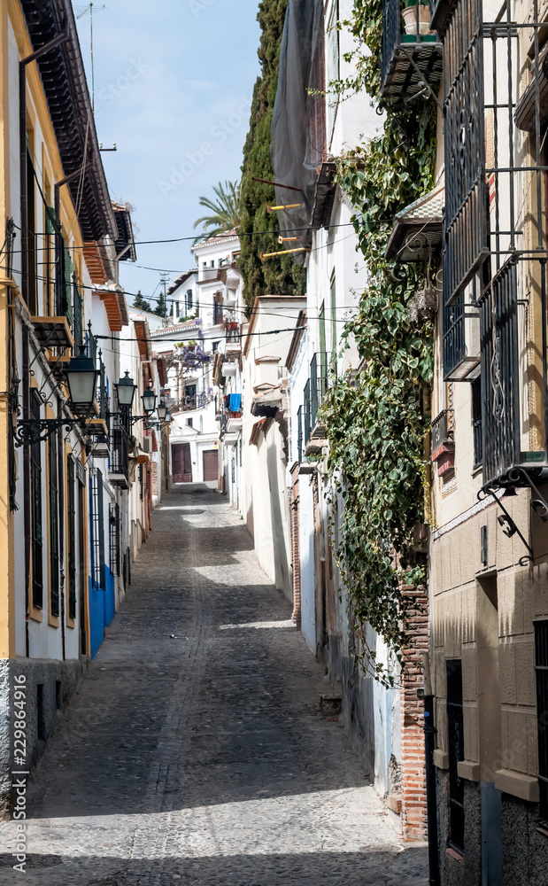 Sloping street in the Spanish city of Granada
