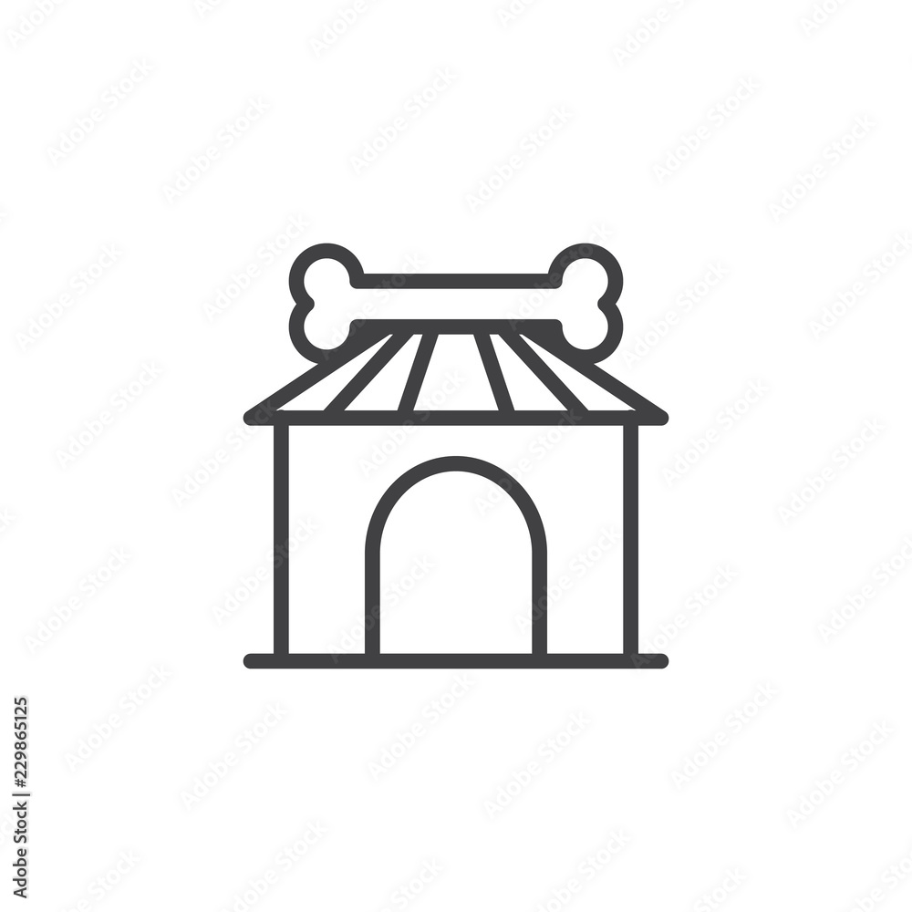 Dog house and bone outline icon. linear style sign for mobile concept and web design. Kennel simple line vector icon. Symbol, logo illustration. Pixel perfect vector graphics