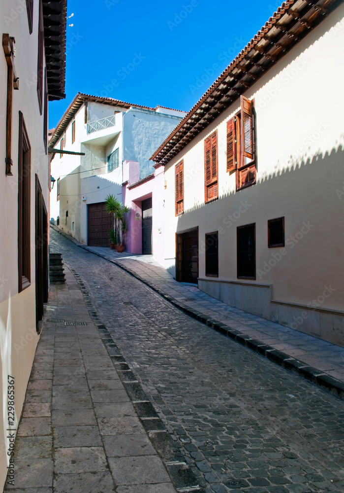 View of a paved road in the Spanish town of La Orotava