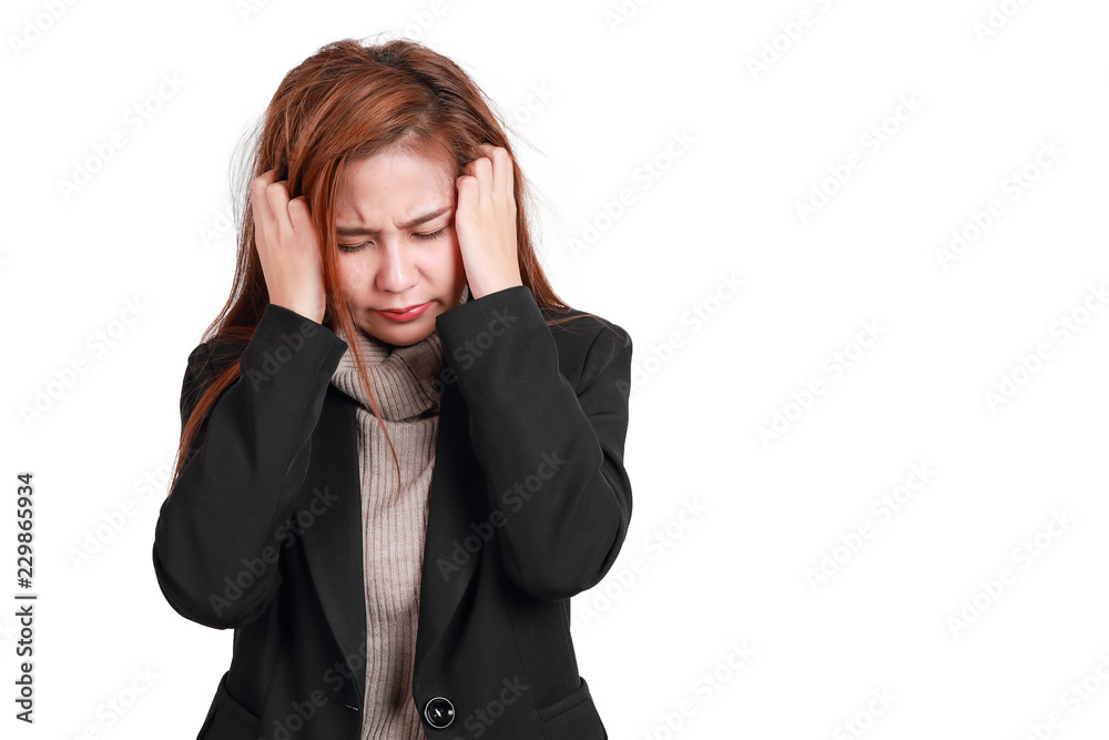 too serious working women, it made her headache isolated and white background too serious working women, it made her headache isolated and white background