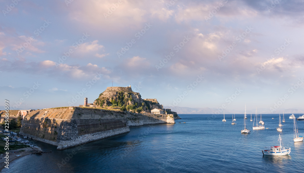 The old fort of Corfu island, Greece, at dusk
