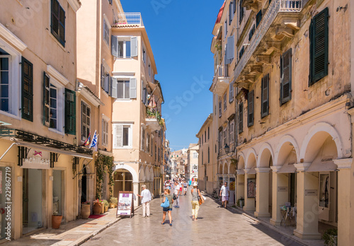 June 21st 2018 - Corfu, Greece - Street in the old town of Corfu island, Greece  photo