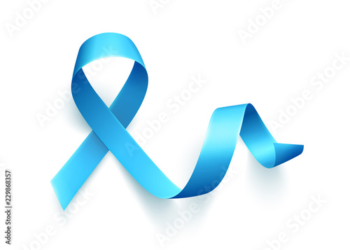 Realistic blue ribbon over white background. Symbol of prostate cancer awareness month in november. Vector
