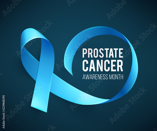Banner for Prostate cancer awareness month in november. Poster with realistic blue ribbon. Design template for poster