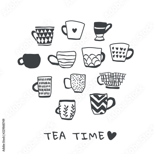 huge set with cups of coffee illustrations