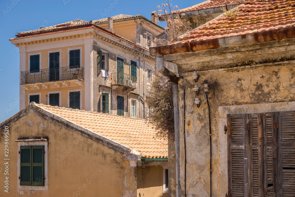 Architecture in the old town of Corfu island, Greece